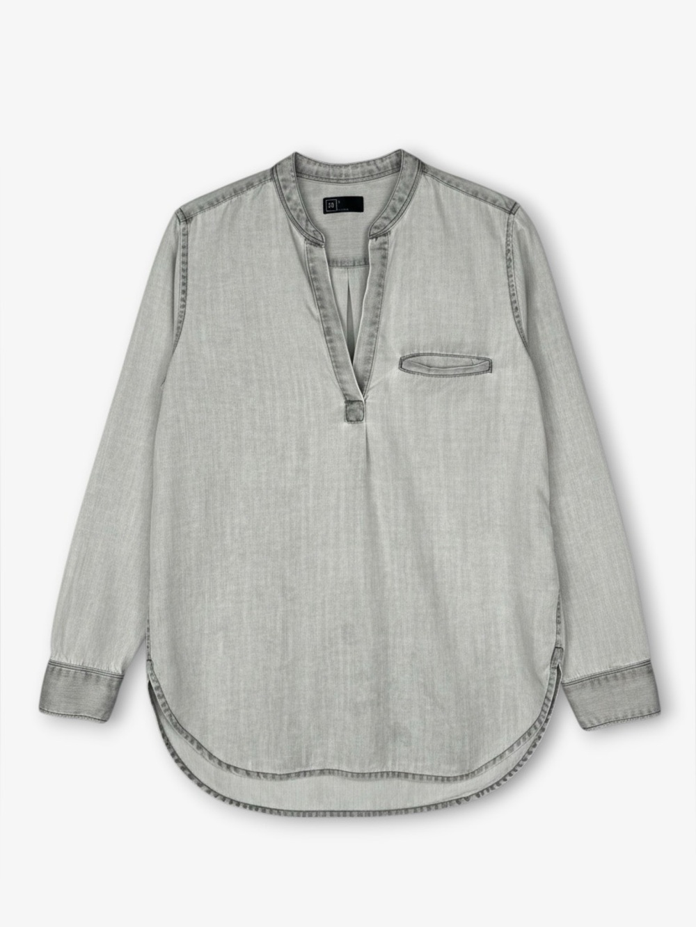 GAP Split Neck Tunic Top S Gray Tencel Popover High‎ Low Hem Casual